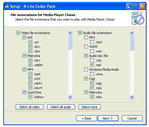 Настройка K-Lite Codec Pack для Windows XP