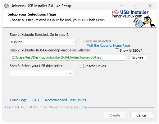 Работа с Universal USB Installer