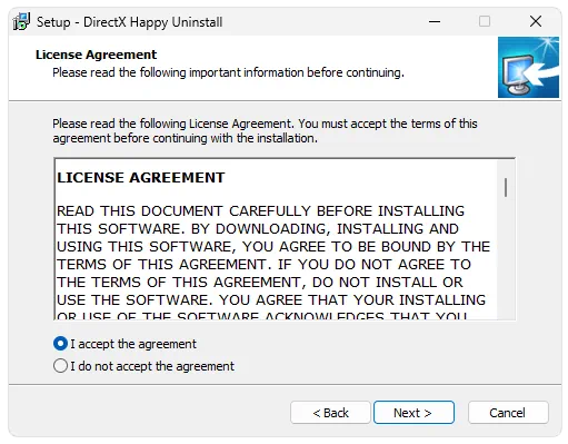 Установка DirectX Happy Uninstall